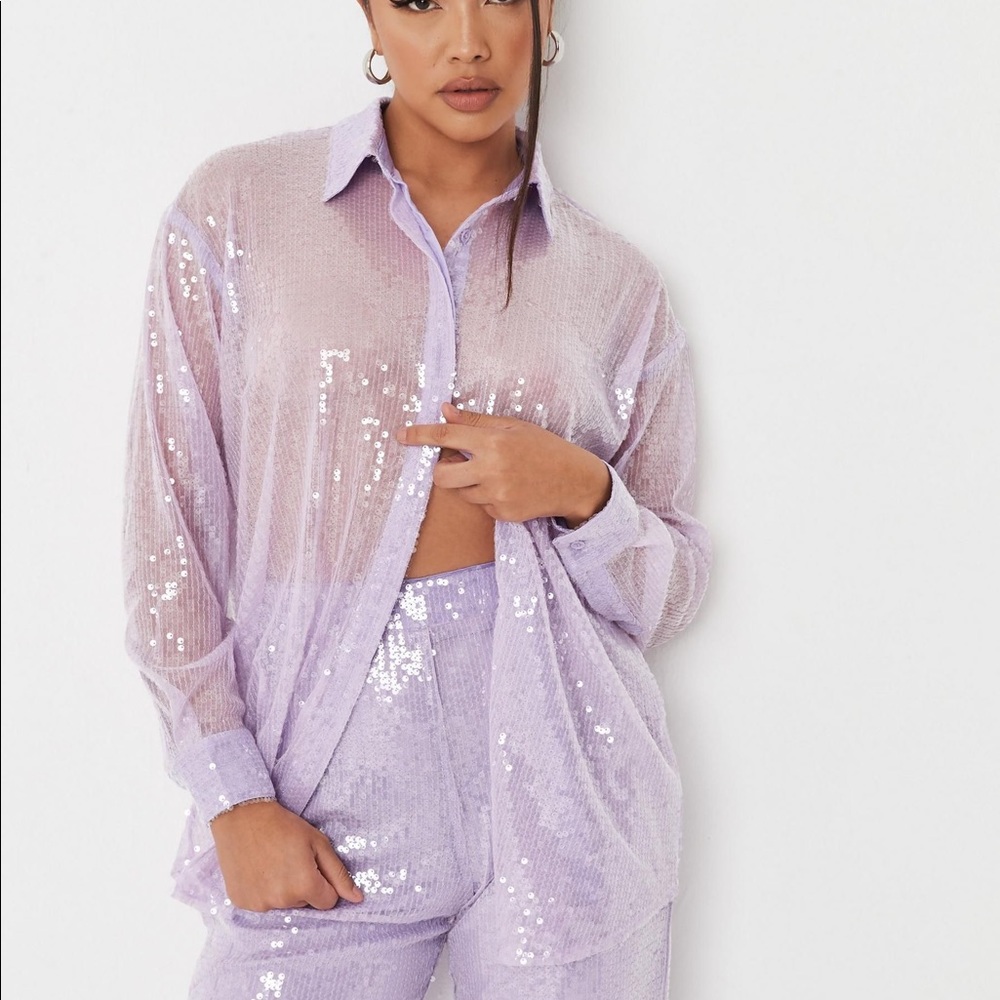 Purple Sequin button up